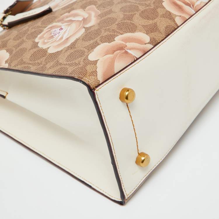 مملوكة مسبقًا Coach Brown/White Signature Floral Coated Canvas and Leather Charlie Carryall Tote