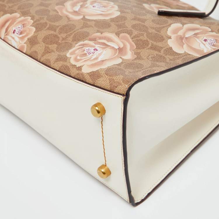 مملوكة مسبقًا Coach Brown/White Signature Floral Coated Canvas and Leather Charlie Carryall Tote