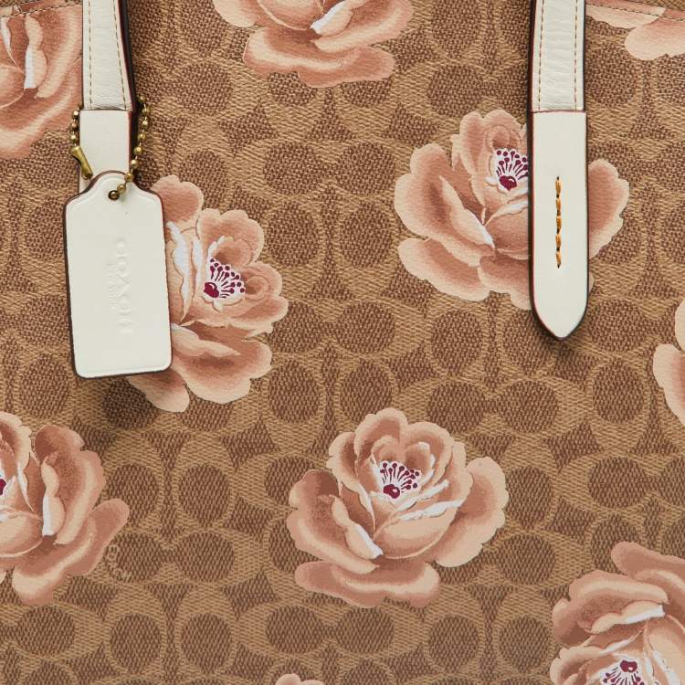 مملوكة مسبقًا Coach Brown/White Signature Floral Coated Canvas and Leather Charlie Carryall Tote