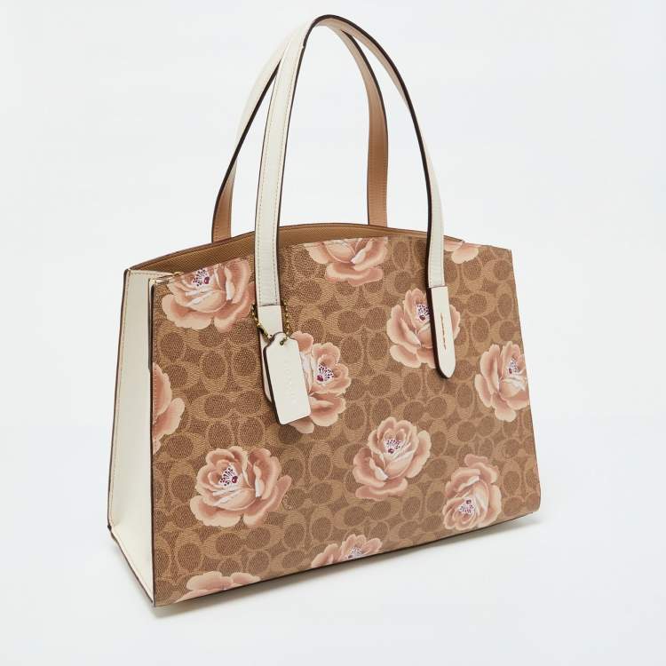 مملوكة مسبقًا Coach Brown/White Signature Floral Coated Canvas and Leather Charlie Carryall Tote