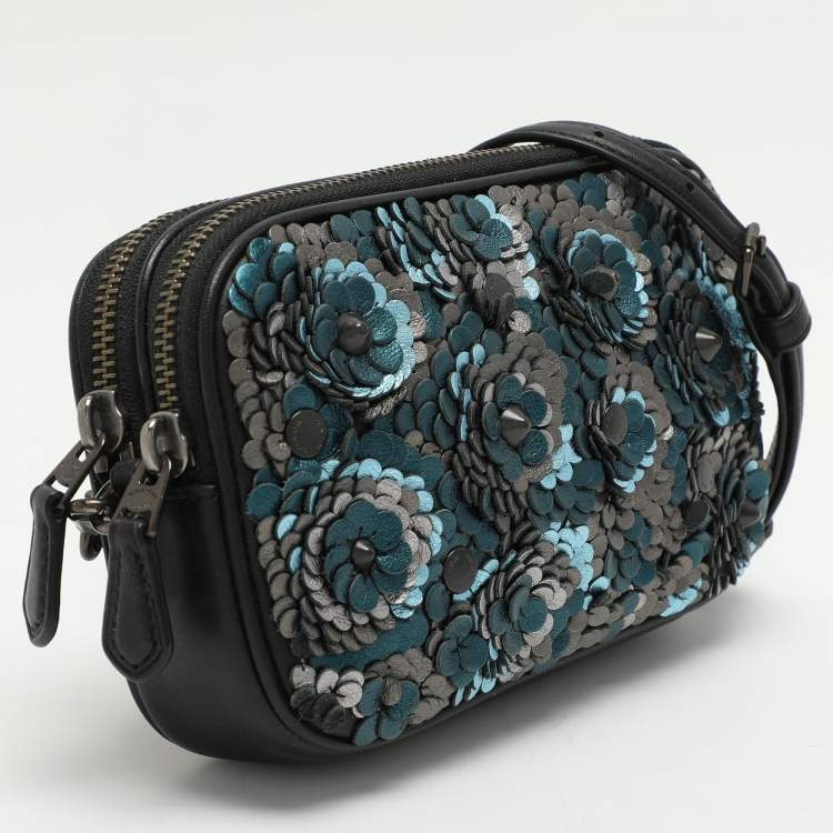 Pre Owned Coach Multicolor Leather Sadie Flower Applique Crossbody Bag
