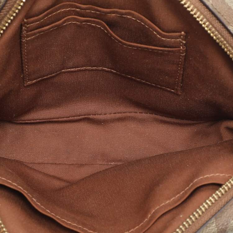Pre Owned Coach Brown Signature Coated Canvas and Leather Crossbody Bag