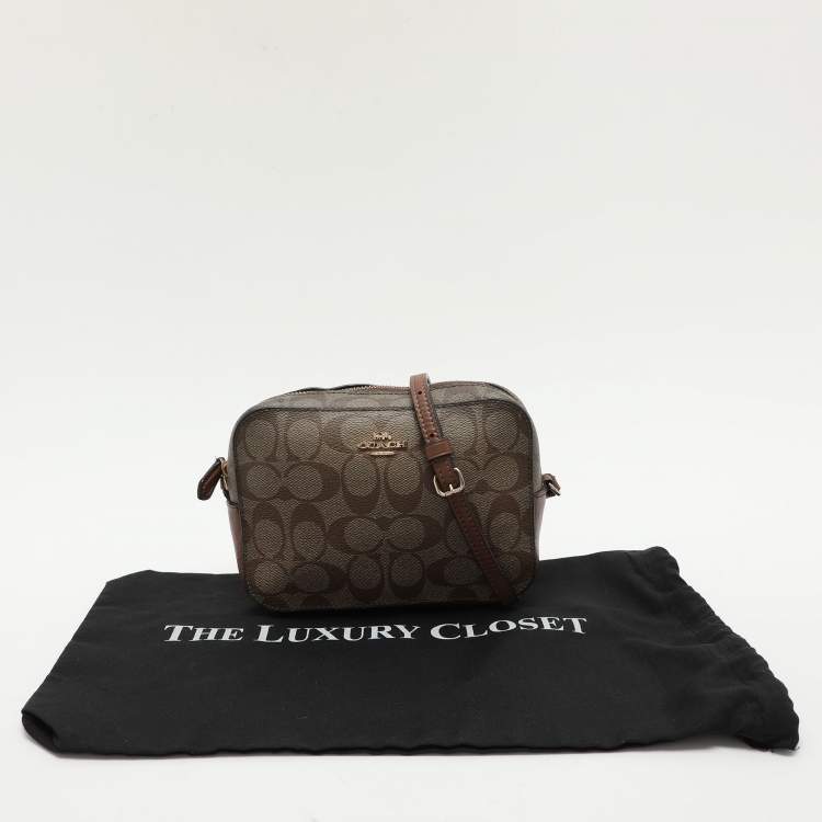 Pre Owned Coach Brown Signature Coated Canvas and Leather Crossbody Bag
