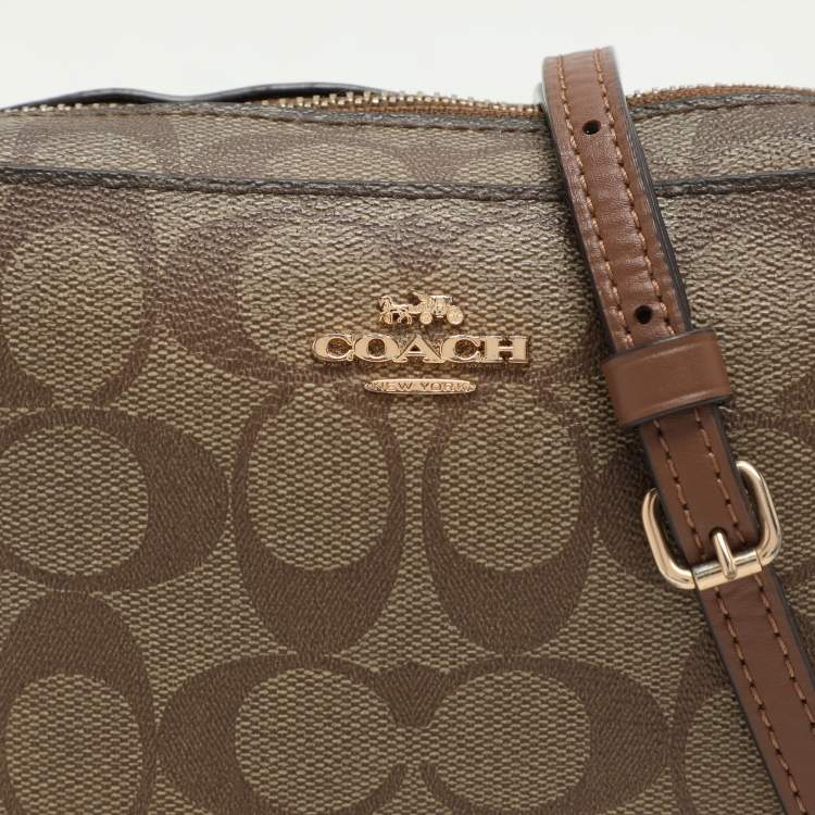 Pre Owned Coach Brown Signature Coated Canvas and Leather Crossbody Bag