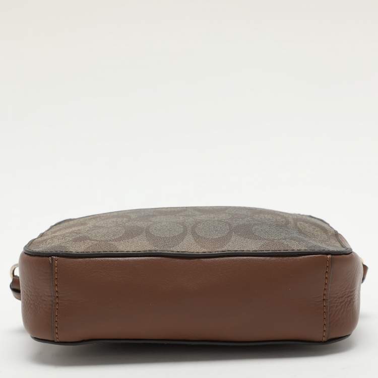 Pre Owned Coach Brown Signature Coated Canvas and Leather Crossbody Bag