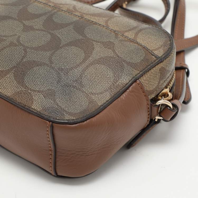 Pre Owned Coach Brown Signature Coated Canvas and Leather Crossbody Bag