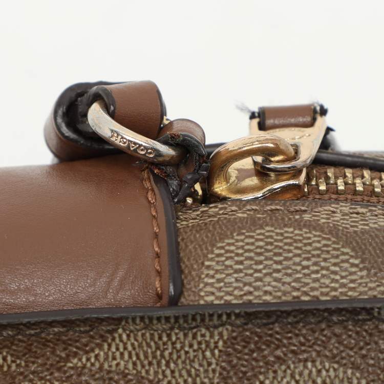 Pre Owned Coach Brown Signature Coated Canvas and Leather Crossbody Bag