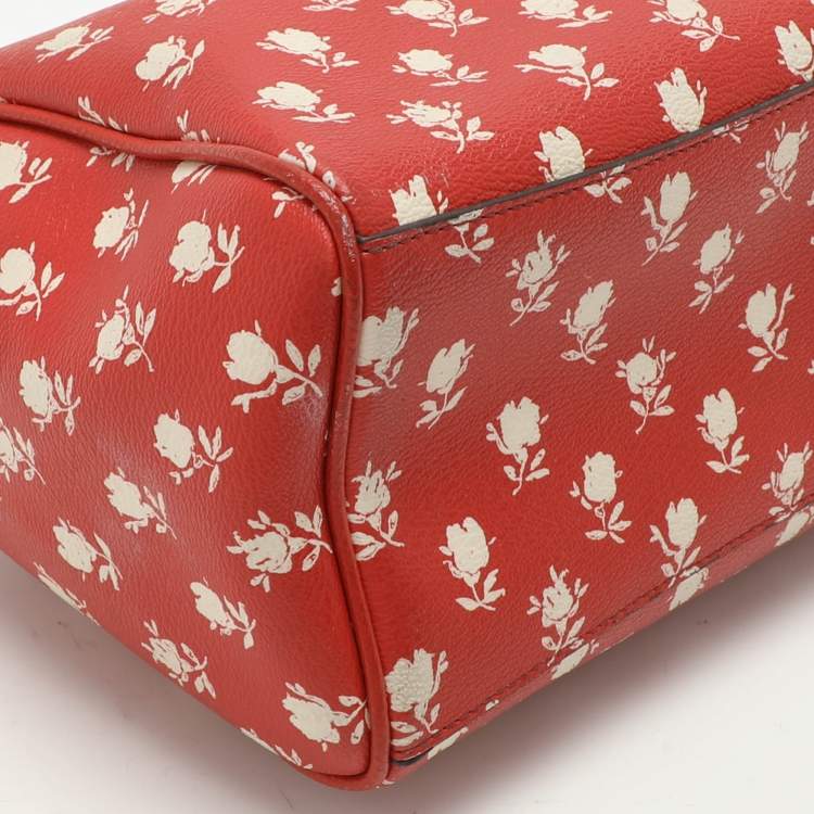 Pre Owned Coach Red Printed Leather Bennett Satchel