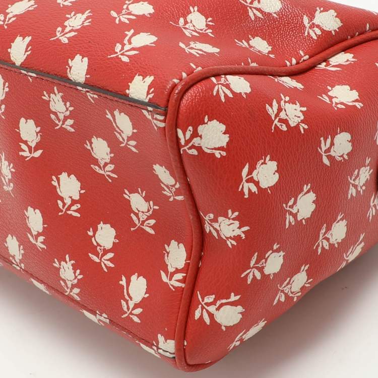Pre Owned Coach Red Printed Leather Bennett Satchel