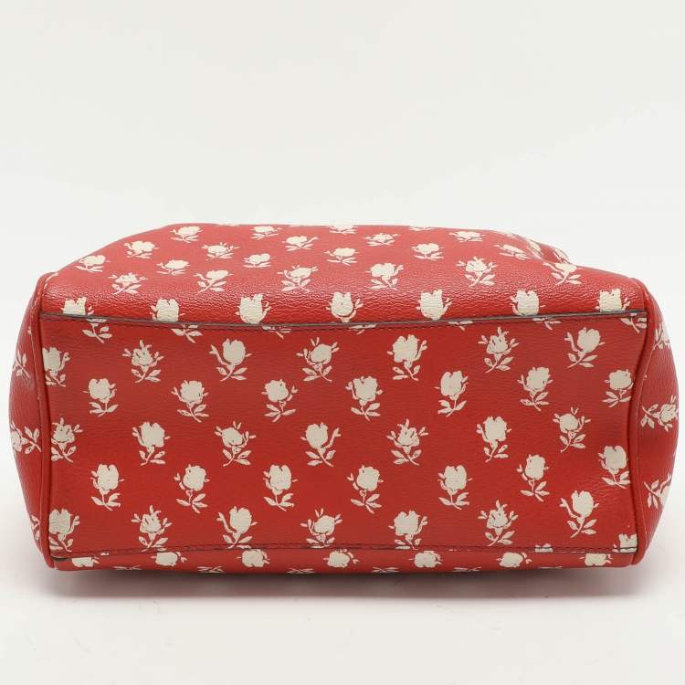 Pre Owned Coach Red Printed Leather Bennett Satchel