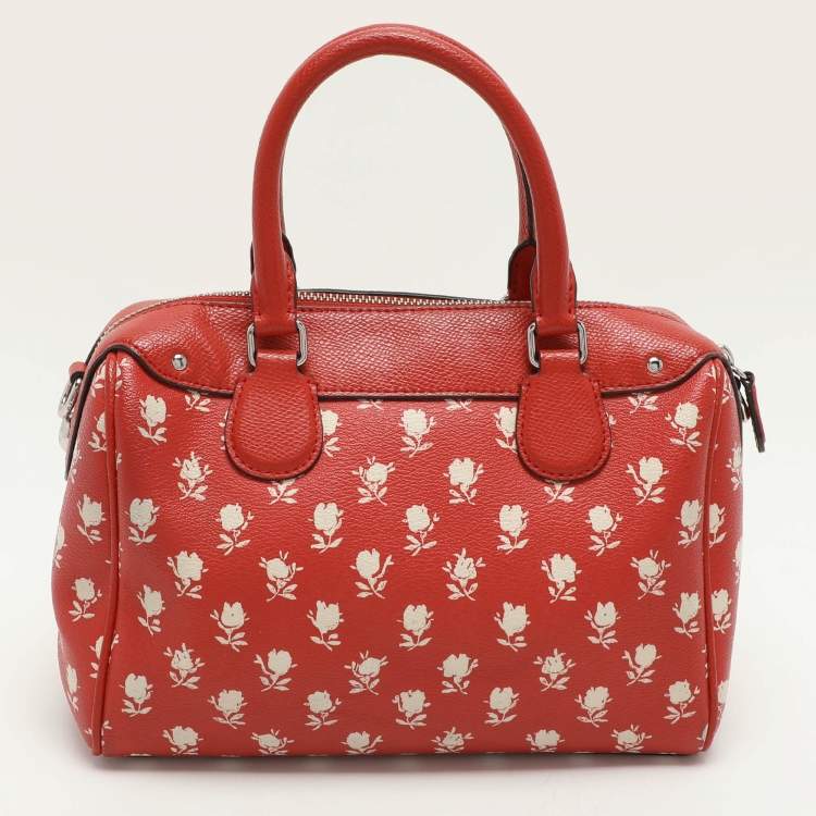 Pre Owned Coach Red Printed Leather Bennett Satchel