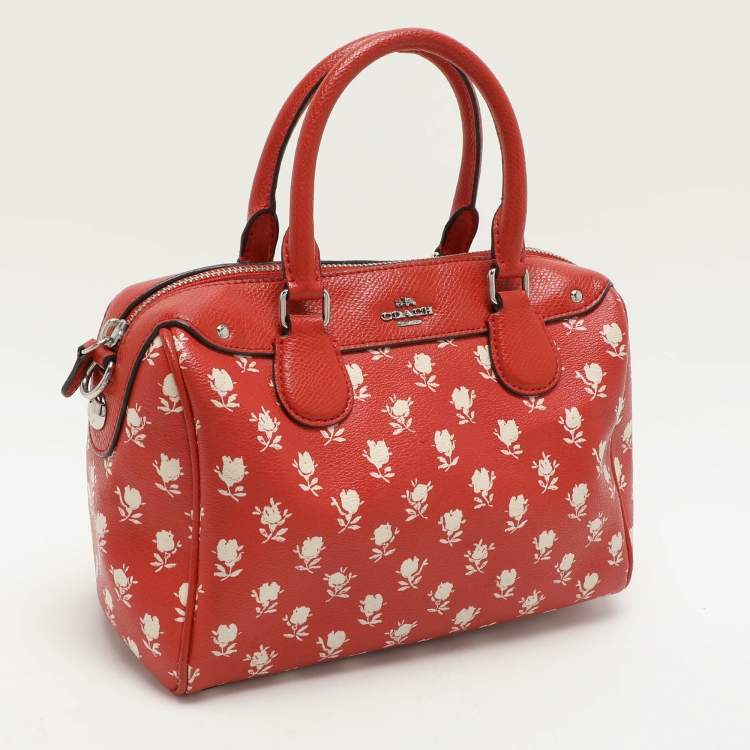 Pre Owned Coach Red Printed Leather Bennett Satchel