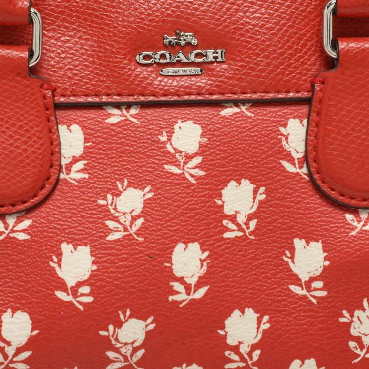 Pre Owned Coach Red Printed Leather Bennett Satchel