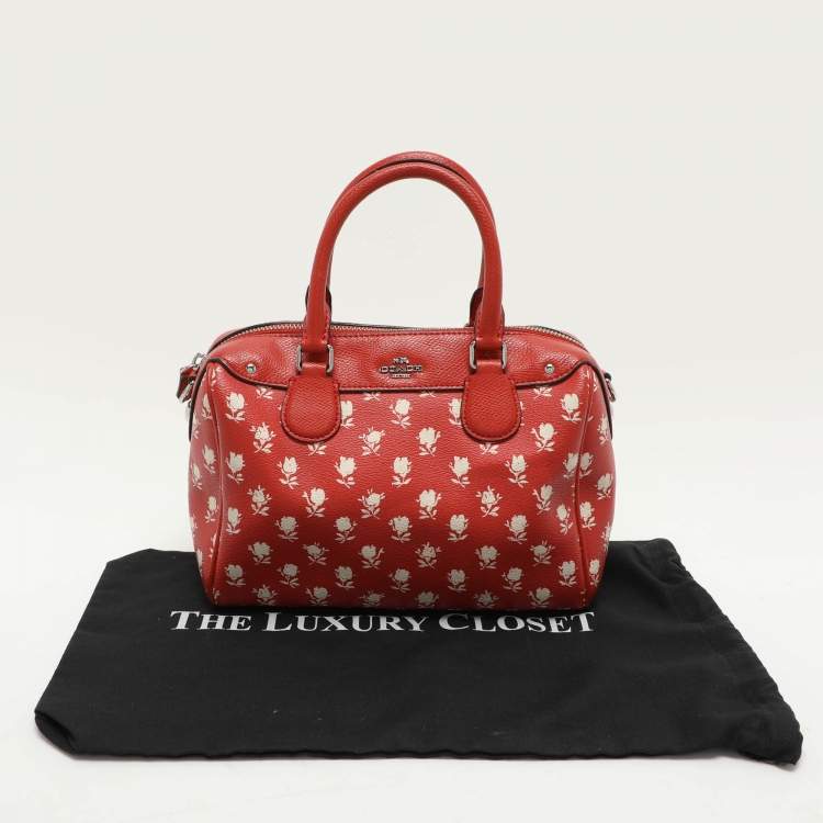 Pre Owned Coach Red Printed Leather Bennett Satchel