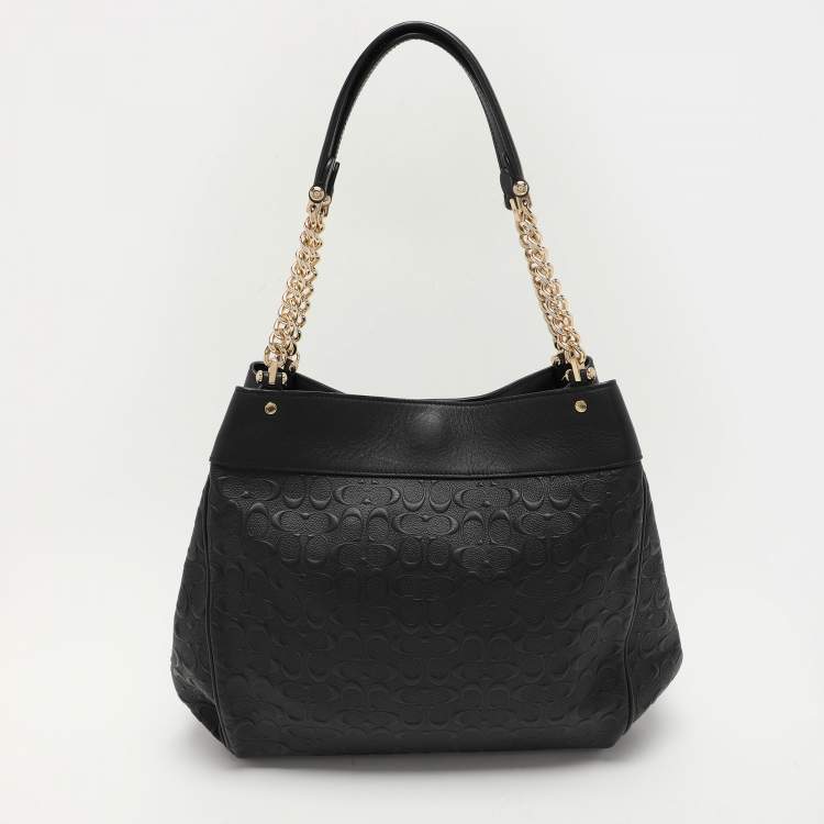 Pre Owned Coach Black Embossed Leather Lexy Shoulder Bag