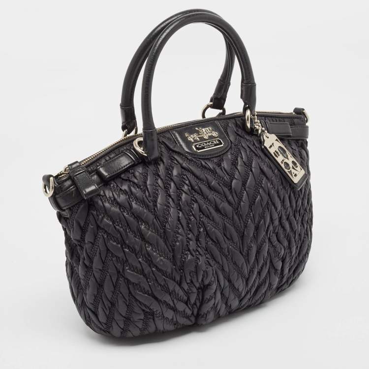 Pre Owned Coach Black Matelasse Nylon 70th Anniversary Madison Satchel