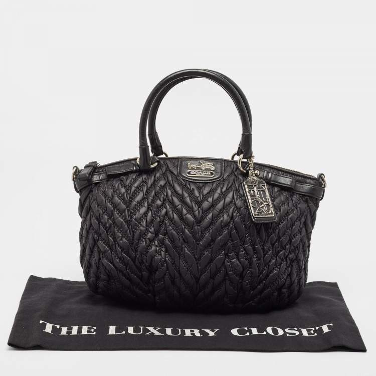Pre Owned Coach Black Matelasse Nylon 70th Anniversary Madison Satchel
