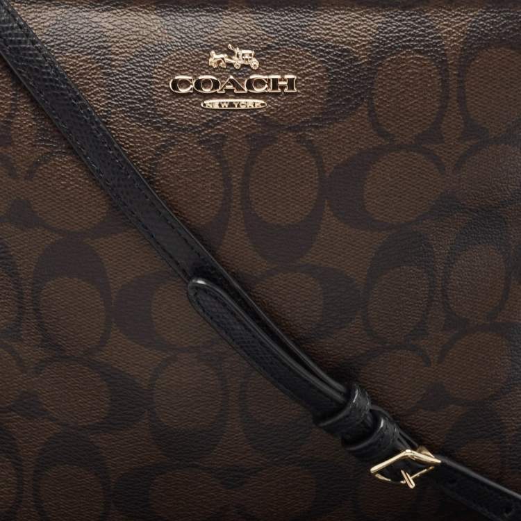 مملوكة مسبقًا Coach Beige/Brown Signature Coated Canvas and Leather Crossbody Bag