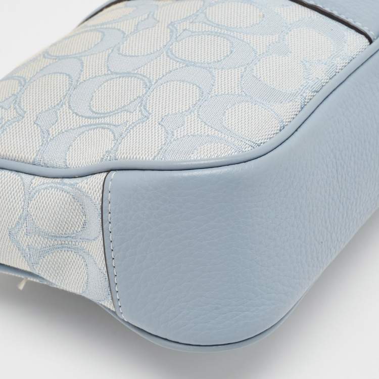 Pre Owned Coach Light Blue Signature Jacquard Canvas Lonnie Baguette Bag