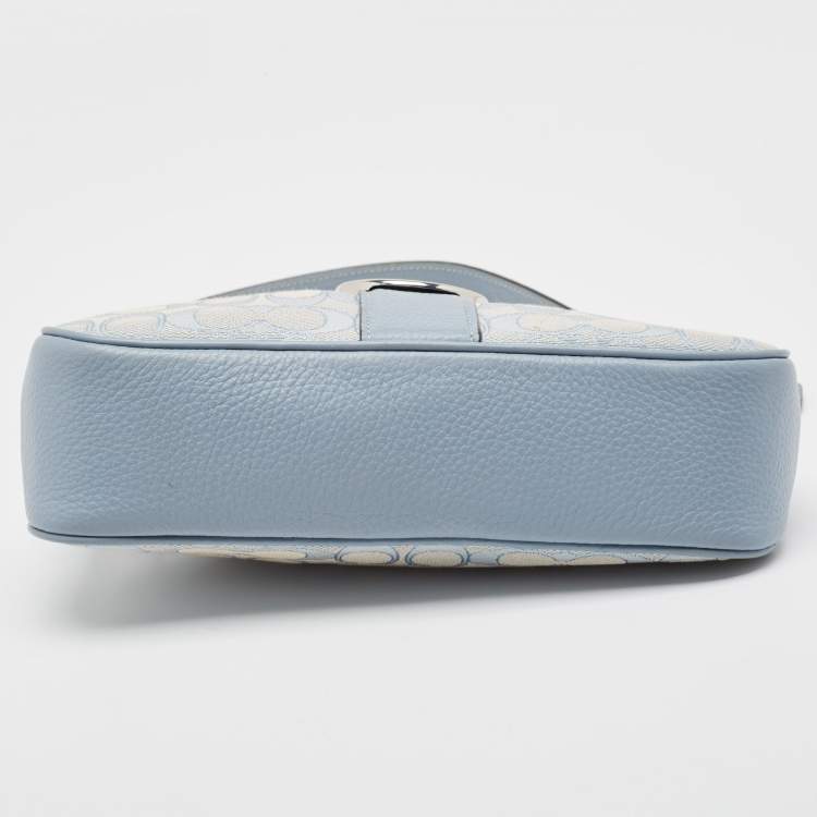 Pre Owned Coach Light Blue Signature Jacquard Canvas Lonnie Baguette Bag