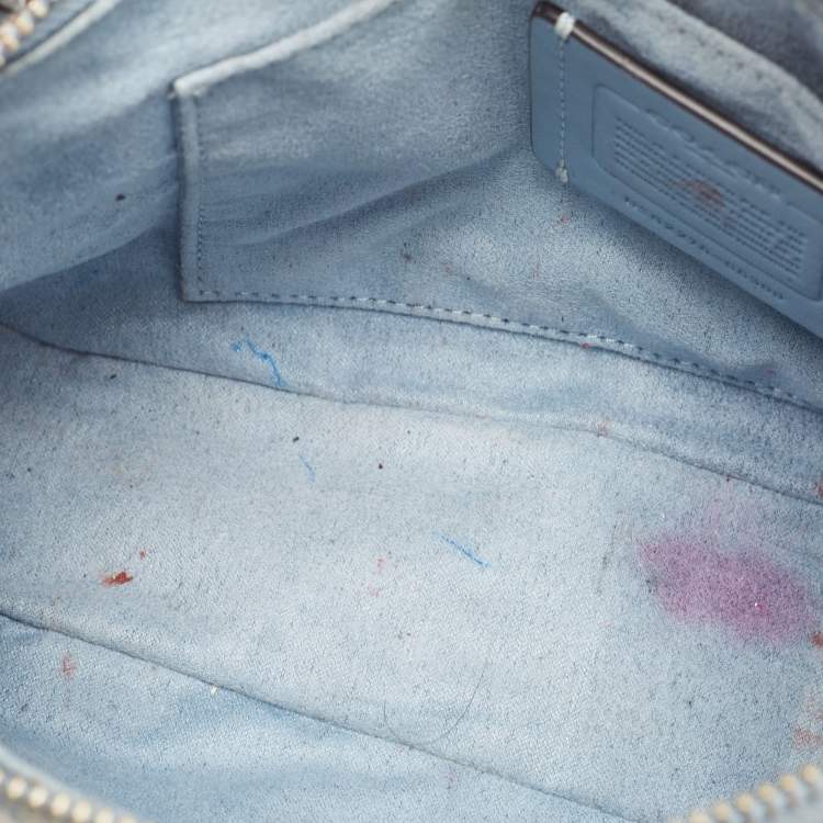 Pre Owned Coach Light Blue Signature Jacquard Canvas Lonnie Baguette Bag