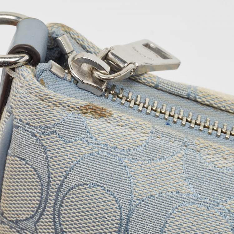 Pre Owned Coach Light Blue Signature Jacquard Canvas Lonnie Baguette Bag