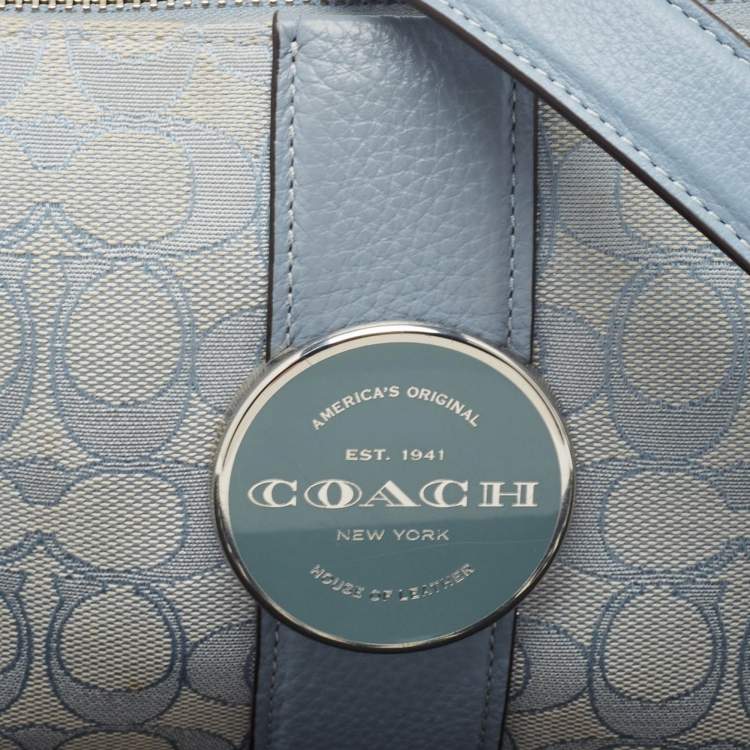 Pre Owned Coach Light Blue Signature Jacquard Canvas Lonnie Baguette Bag