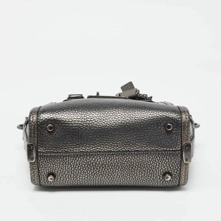 Pre Owned Coach Metallic Grey Leather Swagger 20 Crossbody Bag