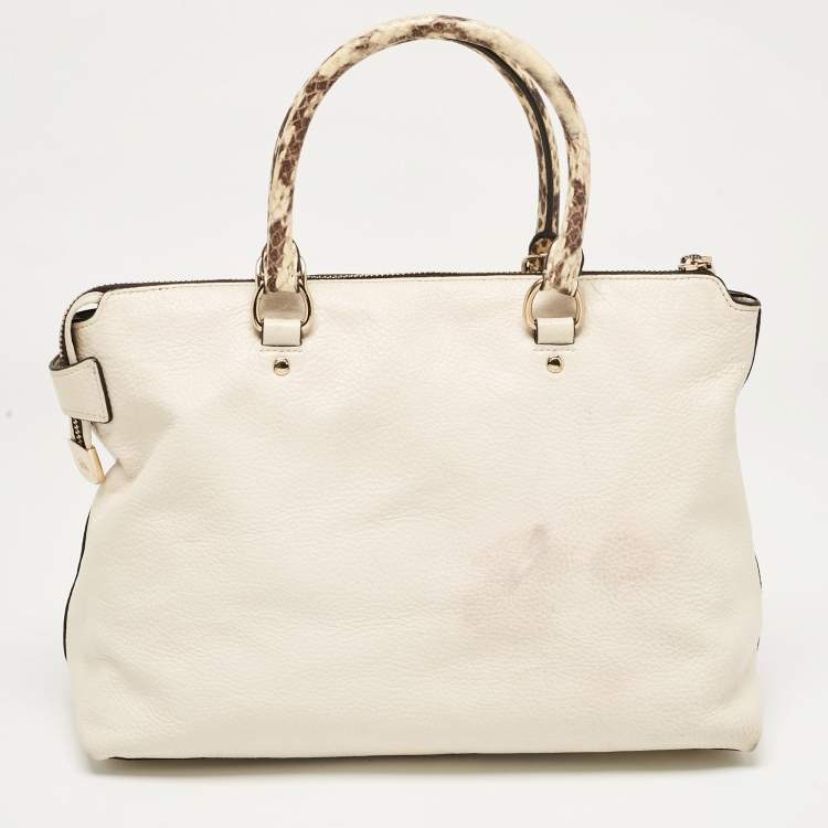Pre Owned Coach White Leather and Python Embossed Emma Satchel