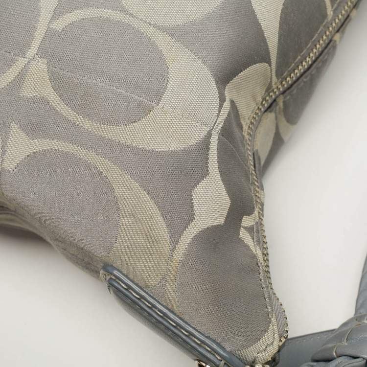 Pre Owned Coach Grey Signature Fabric and Leather Kristin Hobo