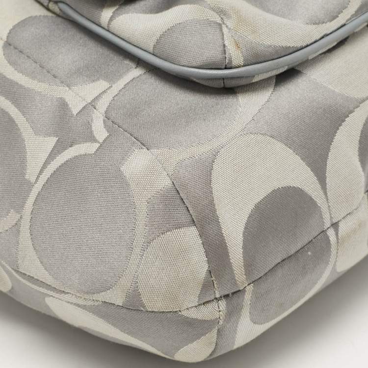 Pre Owned Coach Grey Signature Fabric and Leather Kristin Hobo