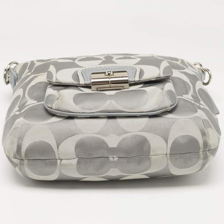 Pre Owned Coach Grey Signature Fabric and Leather Kristin Hobo