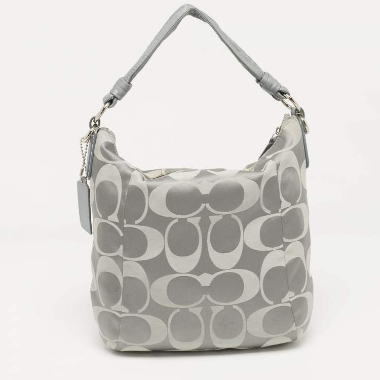 Pre Owned Coach Grey Signature Fabric and Leather Kristin Hobo