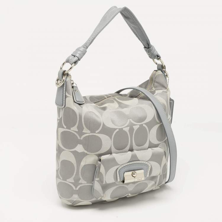 Pre Owned Coach Grey Signature Fabric and Leather Kristin Hobo