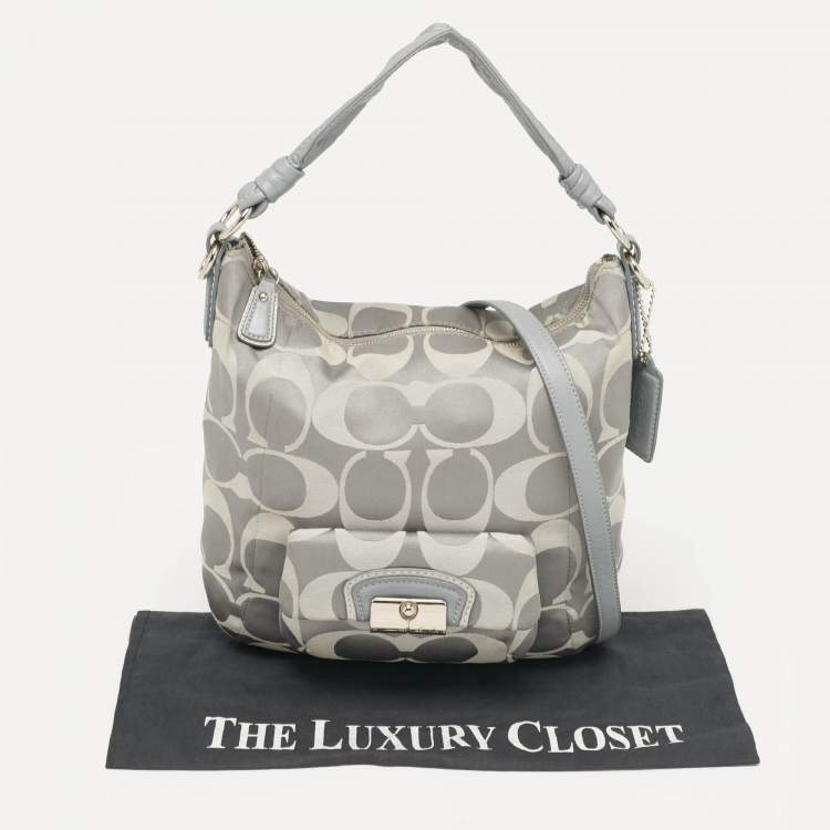 Pre Owned Coach Grey Signature Fabric and Leather Kristin Hobo