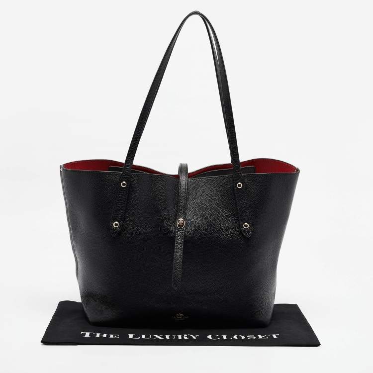 Pre Owned Coach Black Leather Market Tote