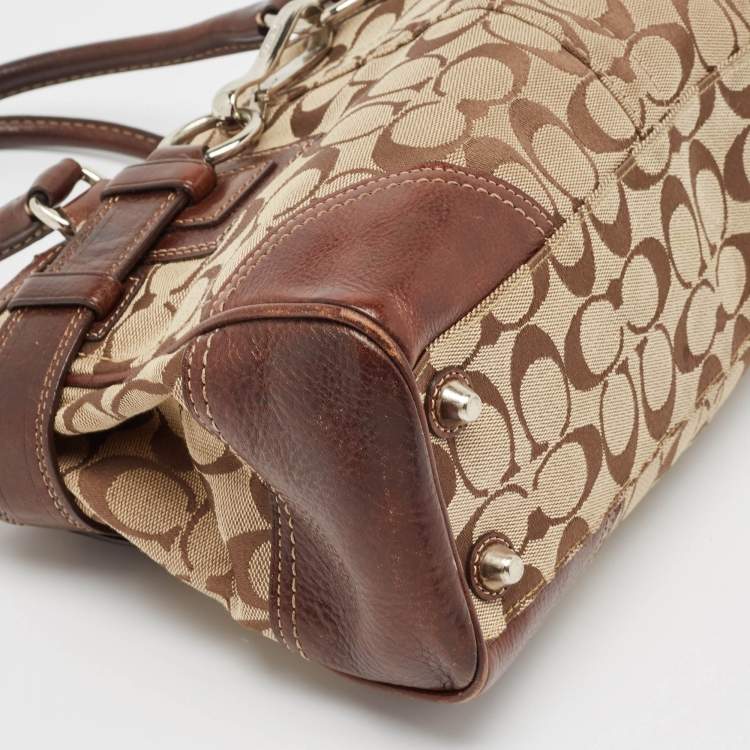 Pre Owned Coach Beige/Brown Signature Canvas and Leather Satchel