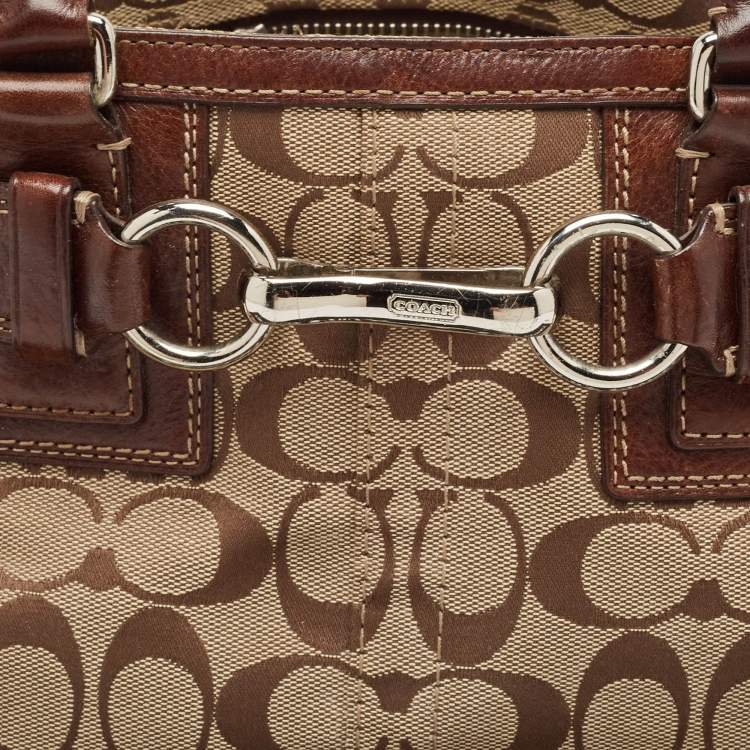 Pre Owned Coach Beige/Brown Signature Canvas and Leather Satchel