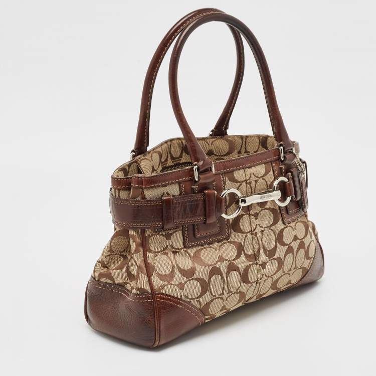 Pre Owned Coach Beige/Brown Signature Canvas and Leather Satchel