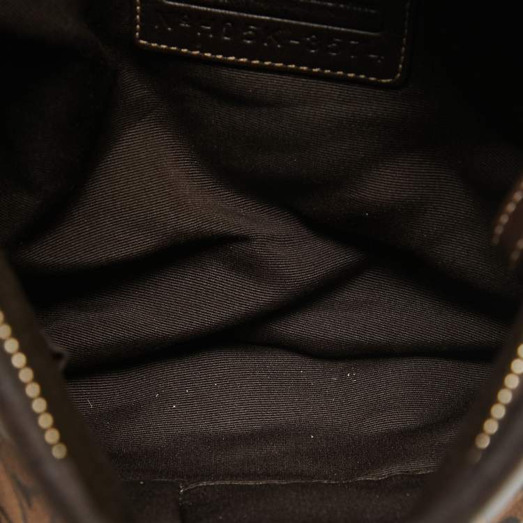 Pre Owned Coach Dark Brown Signature Canvas and Suede Crossbody Bag