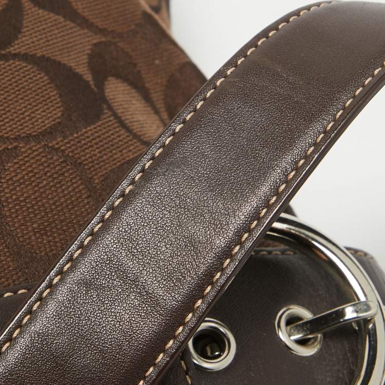 Pre Owned Coach Dark Brown Signature Canvas and Suede Crossbody Bag