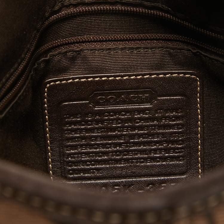 Pre Owned Coach Dark Brown Signature Canvas and Suede Crossbody Bag