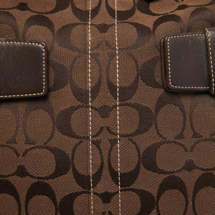 Pre Owned Coach Dark Brown Signature Canvas and Suede Crossbody Bag