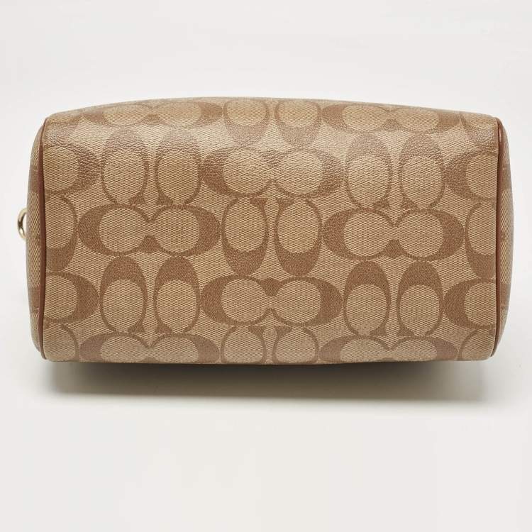 Pre Owned Coach Beige/Brown Signature Coated Canvas and Leather Mini Bennett Satchel