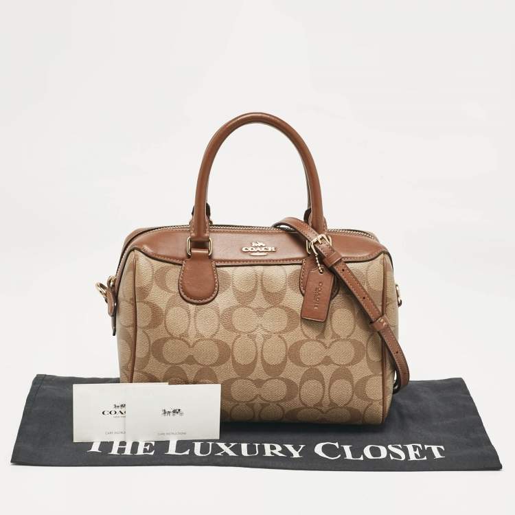 Pre Owned Coach Beige/Brown Signature Coated Canvas and Leather Mini Bennett Satchel
