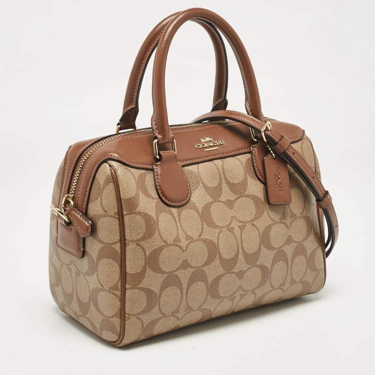 Pre Owned Coach Beige/Brown Signature Coated Canvas and Leather Mini Bennett Satchel