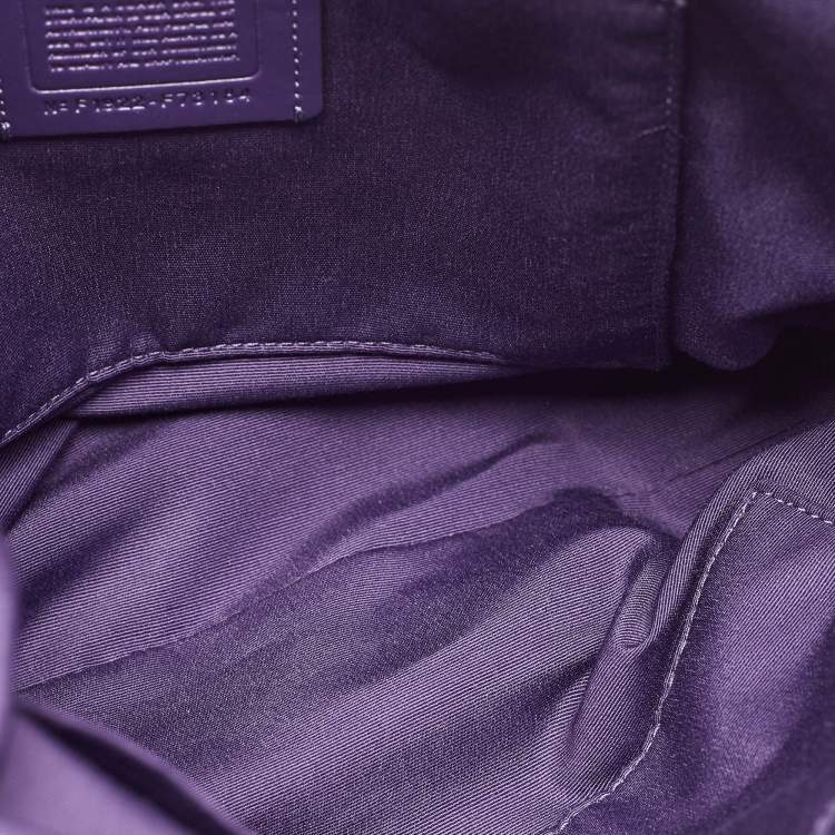 Pre Owned Coach Purple Signature Nylon and Leather Zip Top Tote