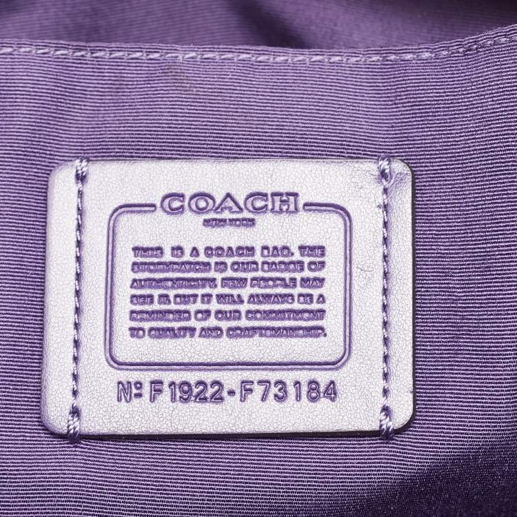 Pre Owned Coach Purple Signature Nylon and Leather Zip Top Tote
