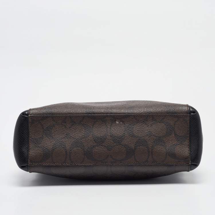 Pre Owned Coach Black/Brown Signature Coated Canvas and Leather Mini Christie Carryall Satchel