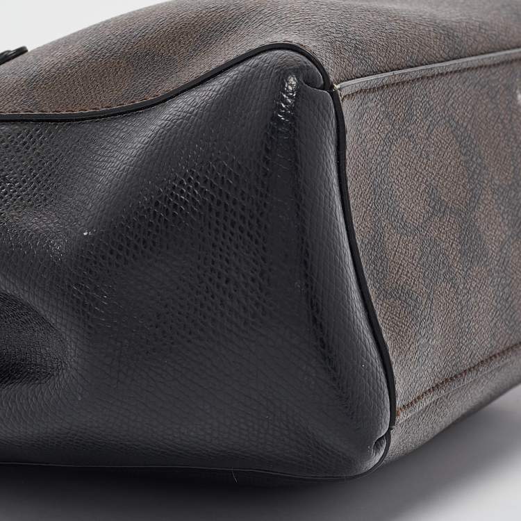 Pre Owned Coach Black/Brown Signature Coated Canvas and Leather Mini Christie Carryall Satchel